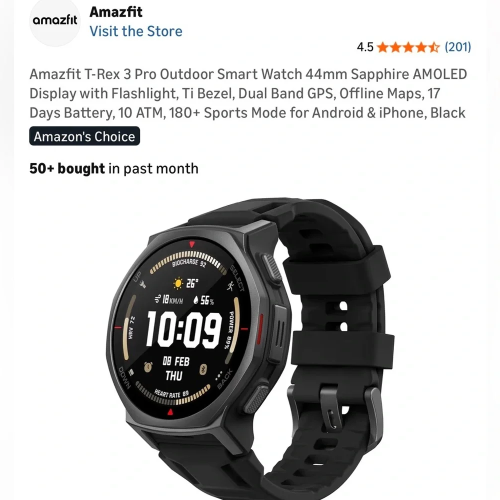 Amazfit T-Rex 2 Outdoor Smart Black Watch - Picture 13 of 14